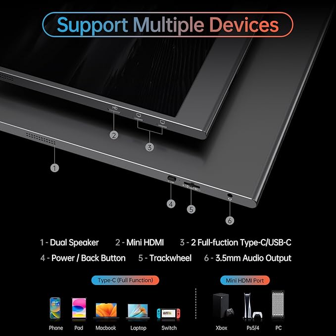 Yxk 4K Portable Monitor 15.6" 3840x2160 UHD USB-C HDMI Laptop, 100% RGB IPS Computer Gaming Display HDR Travel Speakers & Smart Cover for Laptop Xbox PS5 Switch PC Phone