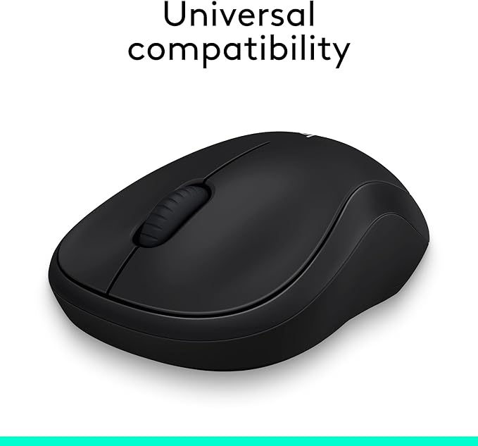 Logitech M185 Wireless Mouse, 2.4GHz with USB Mini Receiver, 12-Month Battery Life, 1000 DPI Optical Tracking, Ambidextrous, Compatible with PC, Mac, Laptop - Black