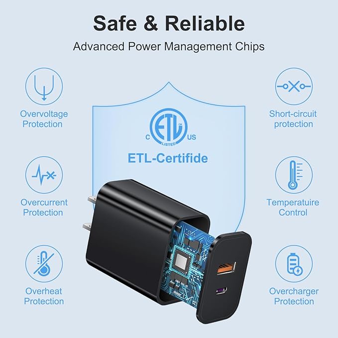 USB C Charger Block Charging Block Type C Charger 20W Wall Chargers 4 Pack for iPhone 16/16 Plus/16 Pro/16 Pro Max/iPhone 15/15 Pro/15 Pro Max/14/13/12 Pro/Samsung//Android(Black)