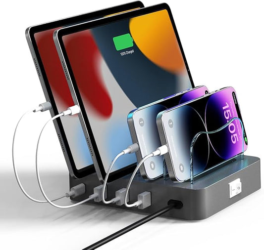 Charging Station for Multiple Devices - 4-Port 20W PD USB-C Charger for iPhone iPad Smartphones Tablets,Universal Compatibility, Detachable Baffle Design
