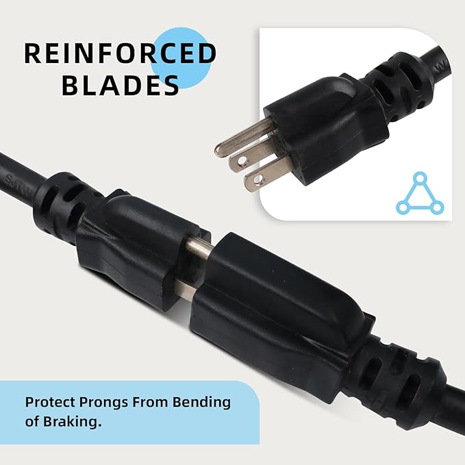 EP 15 Ft Outdoor Extension Cord - 12/3 SJTW Heavy Duty Black Extension Cable with 3 Prong Grounded Plug - Power Cord for Lawn, Garden, Appliances