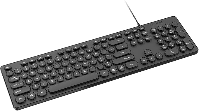 cimetech Wired USB Keyboard, Full Size Computer Keyboard Low-Profile Basic Matte Black with Foldable Stands, Plug-and-Play Compatible with Windows, PC, Laptop