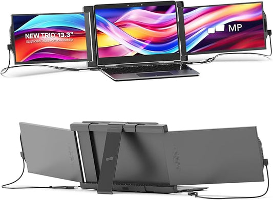 New Mobile Pixels Trio Portable Monitor, 13.3" Triple Monitors for 13''-14.5'' Laptops (Built-in Kickstand), USB A/Type-C FHD IPS Laptop Screen Monitor(Optional Magnets), Windows/Android/macOS/Switch