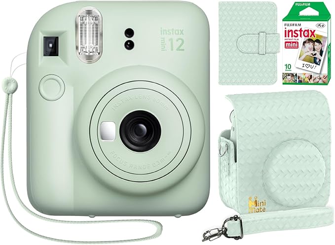 Fujifilm Instax Mini 12 Instant Camera Mint Green + Minimate Custom Designed Case + Fuji Instax Film 10 Sheets & Photo Album