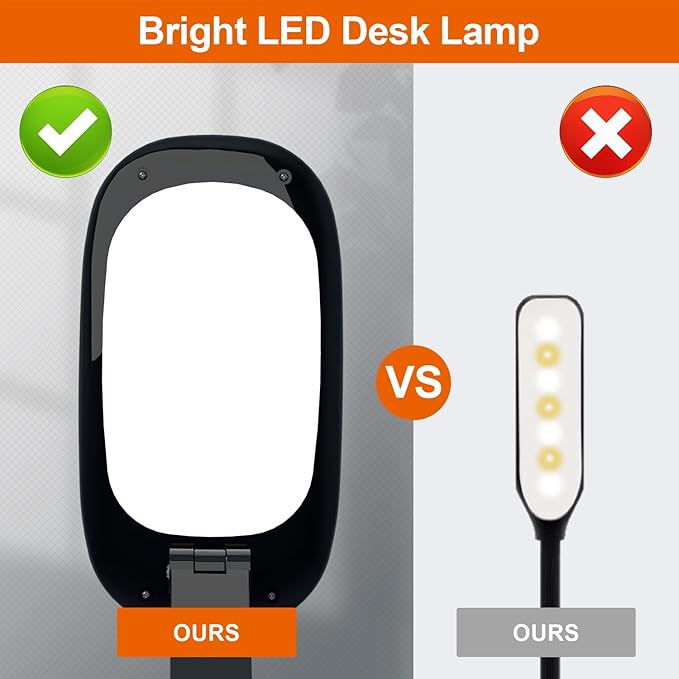 LED Desk Lamp for Office Home & Battery Operated Lamp Rechargeable Lamp Foldable & Portable Light, [2-Fold Bracket] 3 Brightness Dimmable Small Desk Lamp Wireless Reading Lamp (Black)