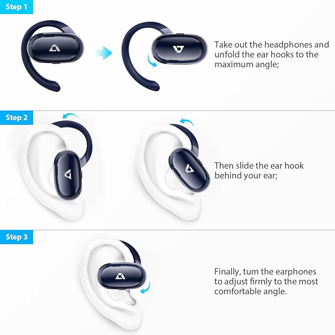 1Mii Open Ear Headphones, Wireless Sports Earbuds 60 Hours Long Playtime with Charging Case (Blue)