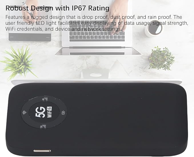 5G Mobile Hotspot, WiFi 6 16 Users Portable Wireless Router with SIM Card Slot and 7100mAh Battery, for Travel Business Outdoor Use (Black)