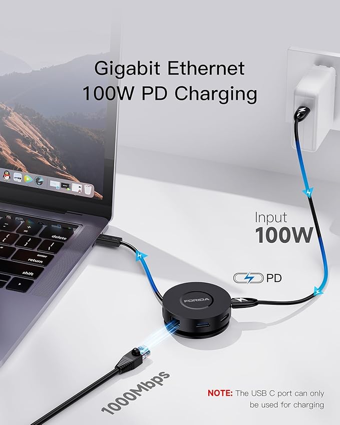 Mini USB C Docking Station Dual HDMI Monitor FORIDA USB C to USB Dock Hub with Gigabit Ethernet 100W Power Delivery Micro SD Card Reader for MacBook/Dell/HP/Lenovo ThinkPad/Surface (Black)