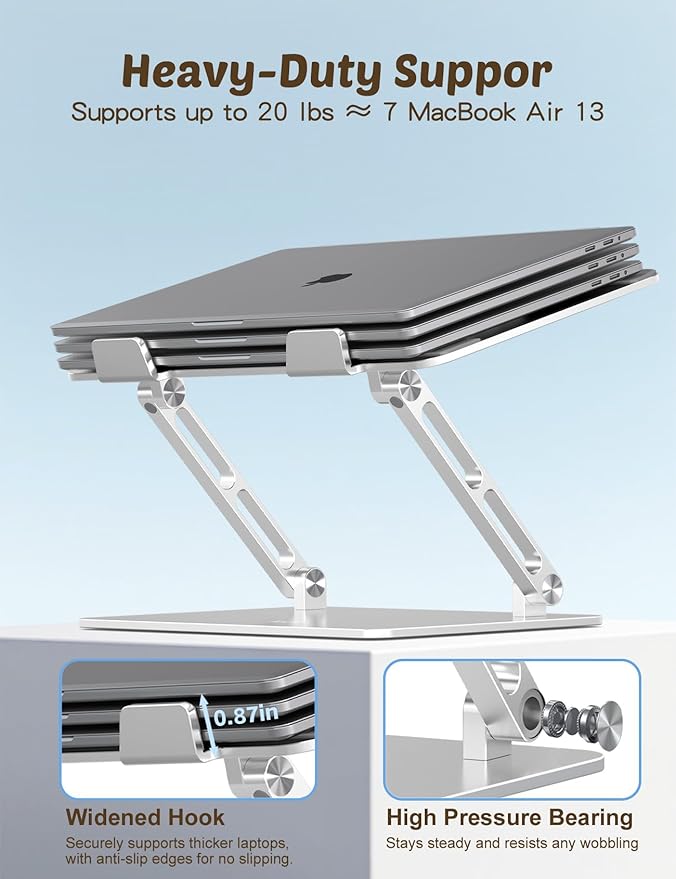 Laptop Stand for Desk – Portable Adjustable Laptop Riser & Holder, Foldable Computer Stand Compatible with MacBook Air Pro, Dell, HP, Lenovo (10"-17.3"), Featuring Cat Panel Design, Silver