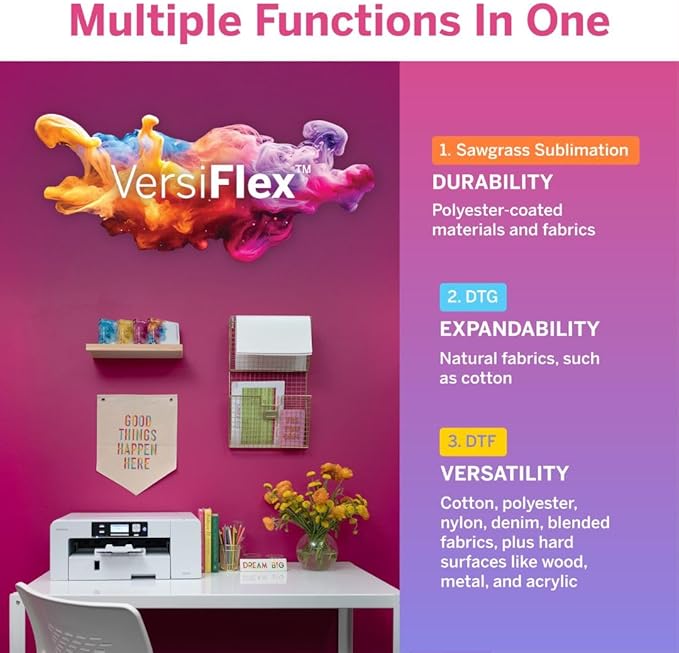 Sawgrass SG1000 VersiFlex Printer Bundle, Innovative Inks & Light Heat Transfer Paper Bundle - Soft-Touch Infusible Ink, 8.5x11 Paper - Professional Results on Untreated Fabric and Wood