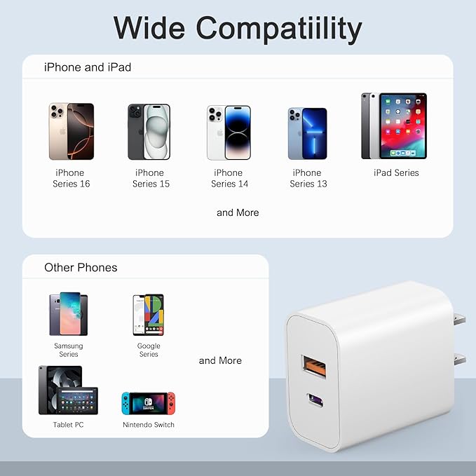 [4 Pack] USB C Charger Block Charging Block Type C Charger 20W Wall Chargers for iPhone Air/17/17 Plus/17 Pro/17 Pro Max/16/16 Plus/16 Pro/16 Pro Max/15/15 Pro/15 Pro Max/14/13/12 Pro/Samsung/Android