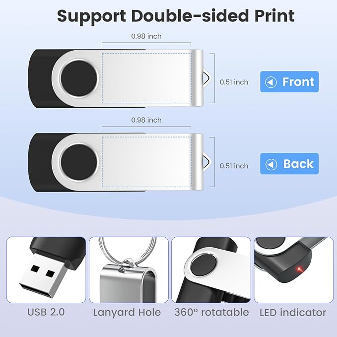 ABLAZE Custom Flash Drive 64GB 10 Pack, Personalized USB Logo Flash Drives USB 2.0 Thumb Drives with Logo Memory Stick (Mixcolors)