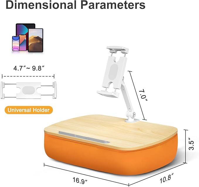 Cozy Kindle Pillow Stand with 360° Adjustable Tablet Holder, Wooden Panel, iPad Stand for Hands Free Reading in Bed, Couch, Sofa, Compatible with 4.7"-13" Kindle, iPad, Phone, up to 14"Laptop