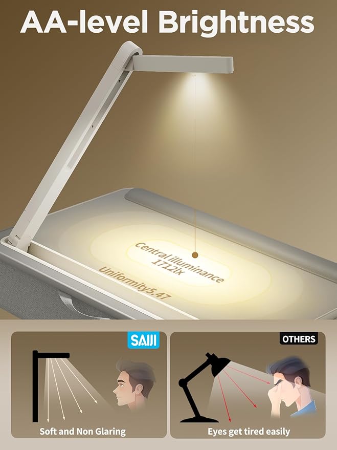 SAIJI Lap Desk with LED Light, Portable Laptop Tray with Cushion - Fits Up to 17" Laptops & MacBook, Lap Table for Bed & Couch, Lap Desks for Writing and Reading