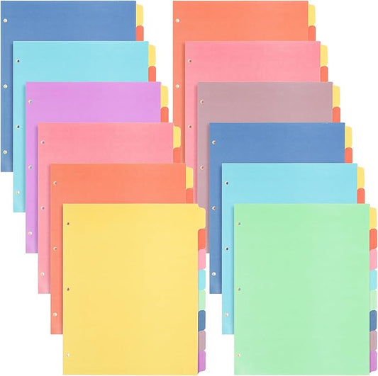 Honoson 12 Sets 8 Tab Dividers for 3 Ring Binders Plastic File 8.5 x 11 Inch Paper Multicolor Page Binder Index Dividers for School Office(Bright Color)