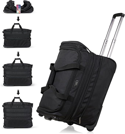 Hanke Large Expandable checked Luggage Suitcases with Wheels Foldable Duffle Bag for Travel suitcase for Women Men Garment Bag（Black）
