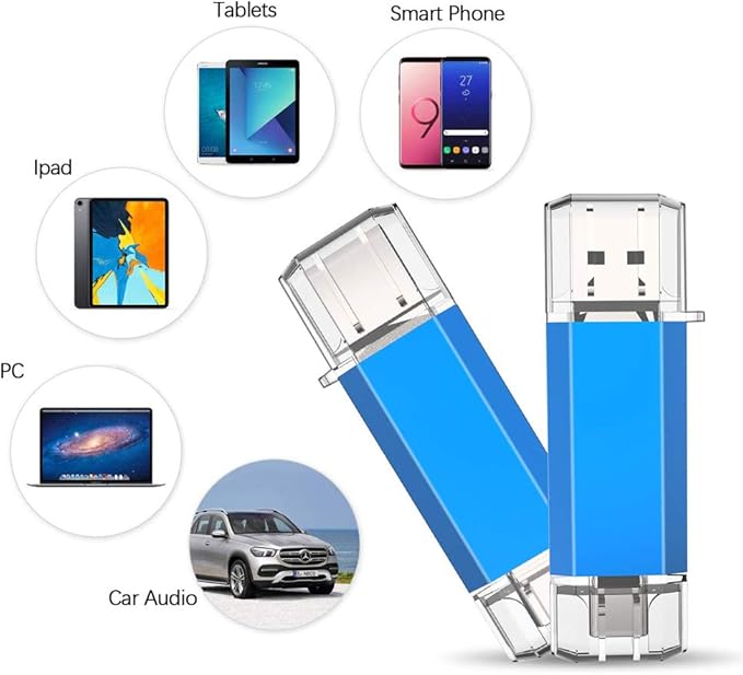 KOOTION 256GB USB C Flash Drive Dual USB 3.0 + Type C Thumb Drive OTG Jump Drive 2 in 1 Memory Stick for Smartphone/Laptop/Tablet/iPhone 15 - Blue