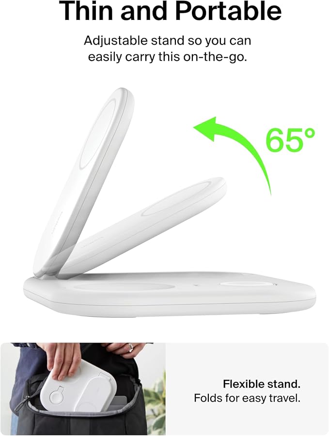 Belkin 3-in-1 MagSafe-Compatible iPhone Charger - Foldable Magnetic Qi2 Certified, MagSafe Charging Station for Phone, Apple Watch, AirPods - Wireless for Multiple Devices