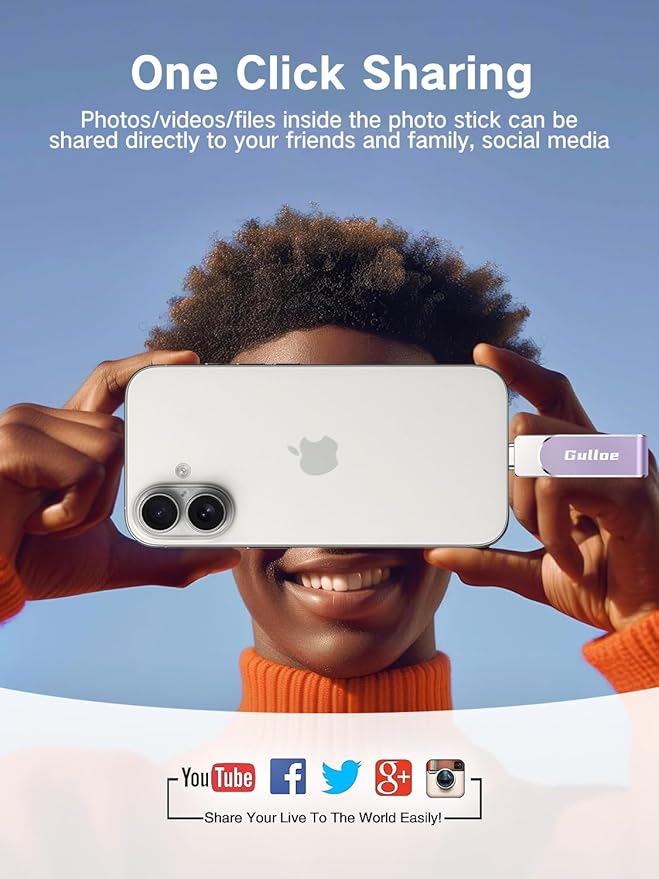 Gulloe 256GB Flash Drive Intended for iPhone, Memory Stick Storage for Photos and Videos Backup, Compatible with iPhone iPad Android PC, Plug and Play, No Application Required (Purple)