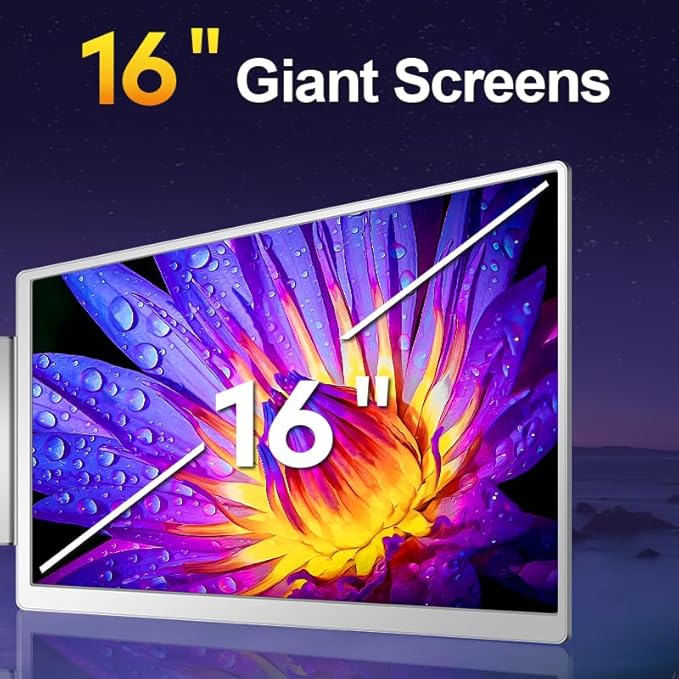 Laptop Screen Extender for Triple Display - 16" QHD 2500P Portable Monitor, Detachable, Plug & Play Dual Monitor Extender for 12"-18.5" Laptops, Compatible with Windows/Mac/Android/Chrome/PS3/PS4