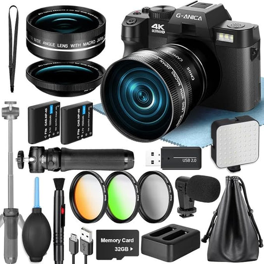 TURE 4K Digital Cameras for Photography, 48MP Vlogging Camera for YouTube with Microphone, WiFi and Tripod Grip, Video Camera with Wide-Angle&Macro Lens, Content Creator Kit & Travel Camera