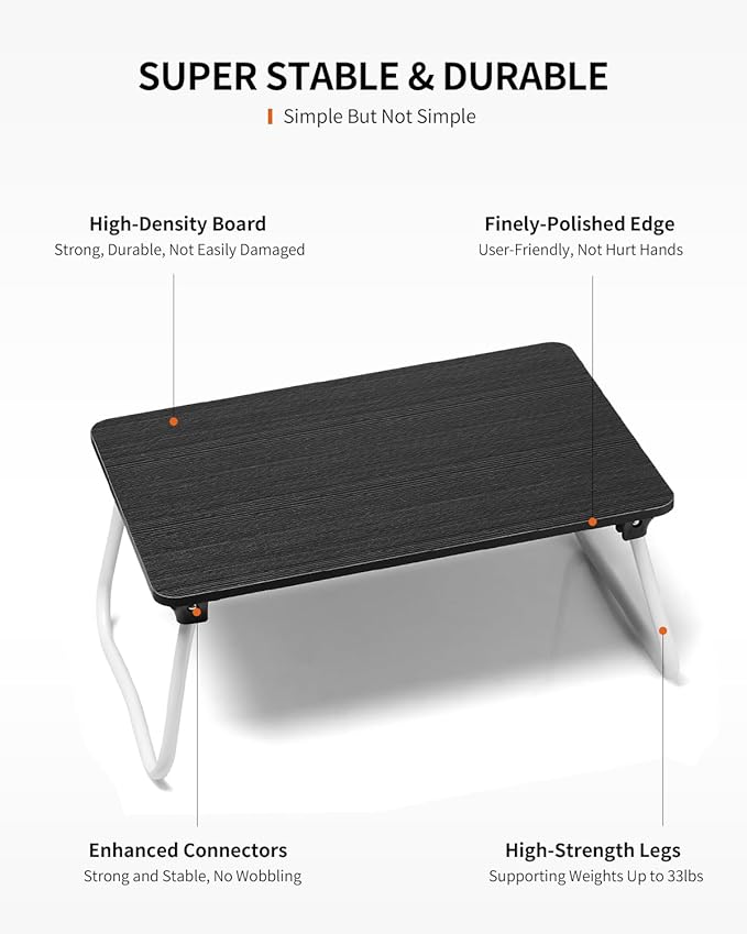 Foldable Lap Desk, Laptop Bed Desk, Portable Bed Table, Laptop Stand for Bed & Couch, Lightweight & Mini - Black