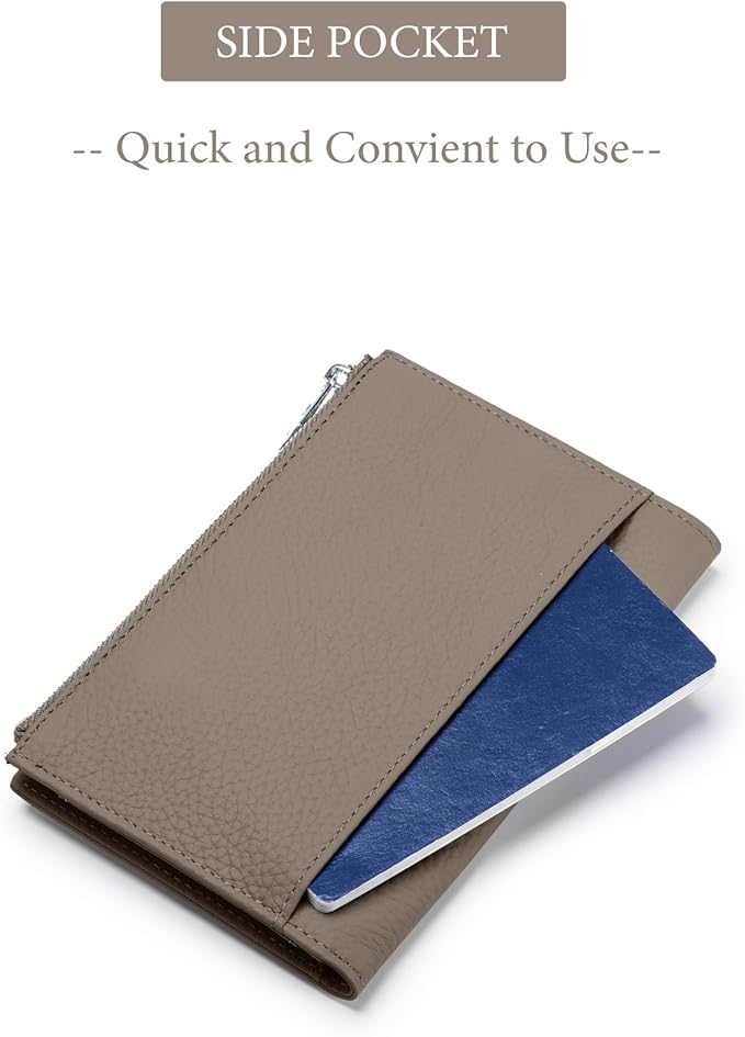 Leather Passport Wallet for Women, Slim RFID Blocking Passport Holder, Compact Travel Wallet with Zippered Coins Pocket and SIM Slots, Ladies Passport Cover