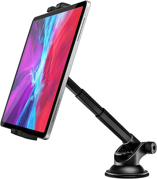 woleyi Dashboard Car Tablet Mount, Telescopic Tube Suction Cup Car Tablet Holder, Compatible with iPad Pro/Air/Mini, Galaxy Tab/Z Fold, Fire HD, Surface, iPhone, More 4.7-13" Cell Phones and Tablets