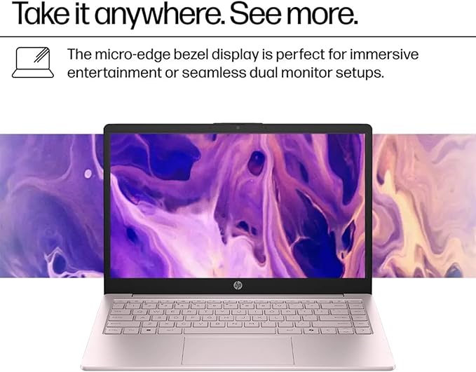 HP Ultrabook, Intel CPU, 4GB RAM, 1.6TB Storage (128GB OnBoard w/ 512GB Portable Drive + 1TB OneDrive), Up to 12 hrs Battery Life, Windows 11 Pro, Tranquil Pink, w/WOWPC 3-in-1 Bundle