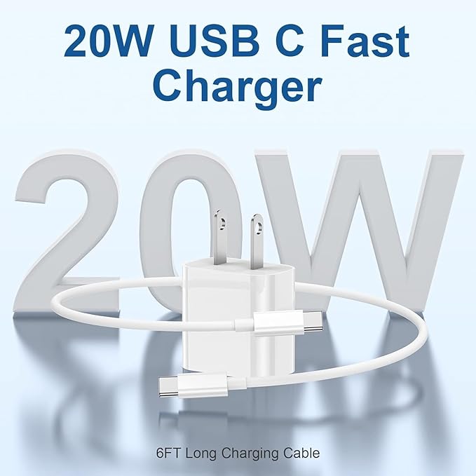 iPhone 17 16 15 Charger and 6ft Type C to C Cable Cord Long, 20W USB C Fast Charging Block/iPad Wall Plug Power Adapter Cube Brick Box for Apple iPhone 17 Pro Max/17 Air/16 Plus/15 Pro/iPad Air/Mini