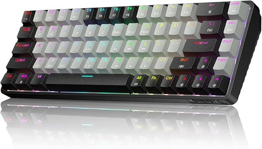 DIERYA DK68 60% Wireless Mechanical Gaming Keyboard, 3 Modes Bluetooth/2.4G/USB-C with Clicky Blue Switch, RGB Backlit, Anti-Ghosting, 68-Key Compact mini Keyboard for Windows/macOS/Linux- Black/Grey