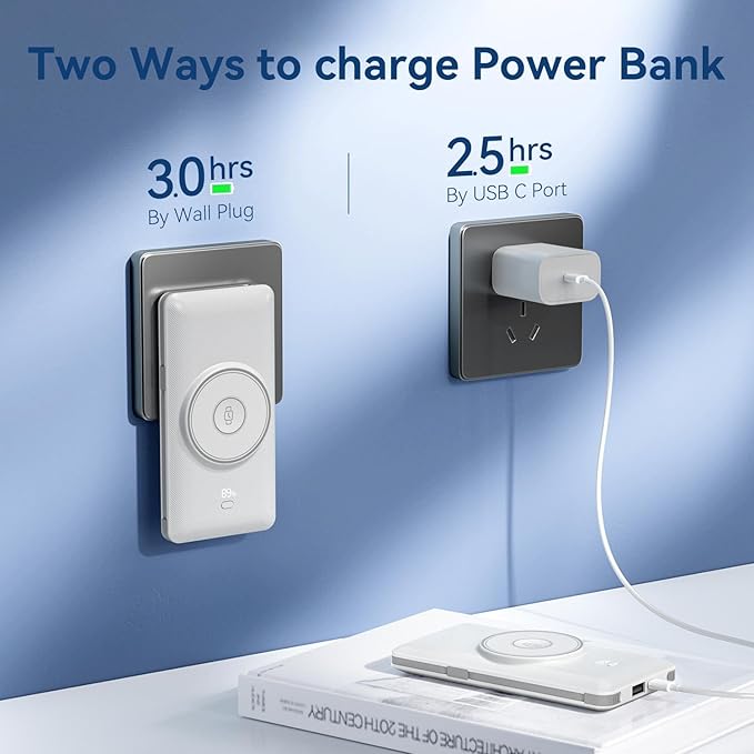 Magnetic 10000mAh Portable Charger for iWatch & iPhone, 22.5W USB C Fast Charging Wireless Power Bank Built-in Cables and Wall Plug, External Travel Battery Pack Compatible with iOS Android Devices