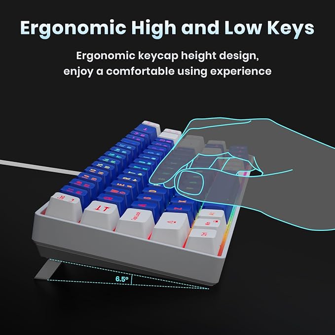 65% Gaming Keyboard, LED Backlit Mini Wired Keyboard, Ultra-Compact Anti-Ghosting No-Conflict 68 Keys Membrane Gaming Wired Keyboard for PC Laptop Windows Gamer(Blue-White)