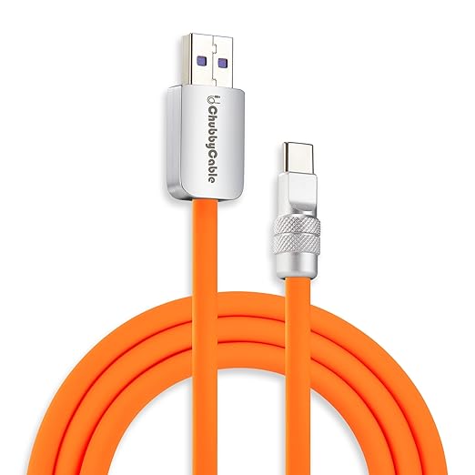 chubbycable Chubby 2.0 Fast Charging Cable Durable Soft Silicone USB C Cable 120W Extra Thick Charger Cord Compatible with iPhone 17-15 Series iPad, Orange, USB-A to Type-C, 3.3 FT