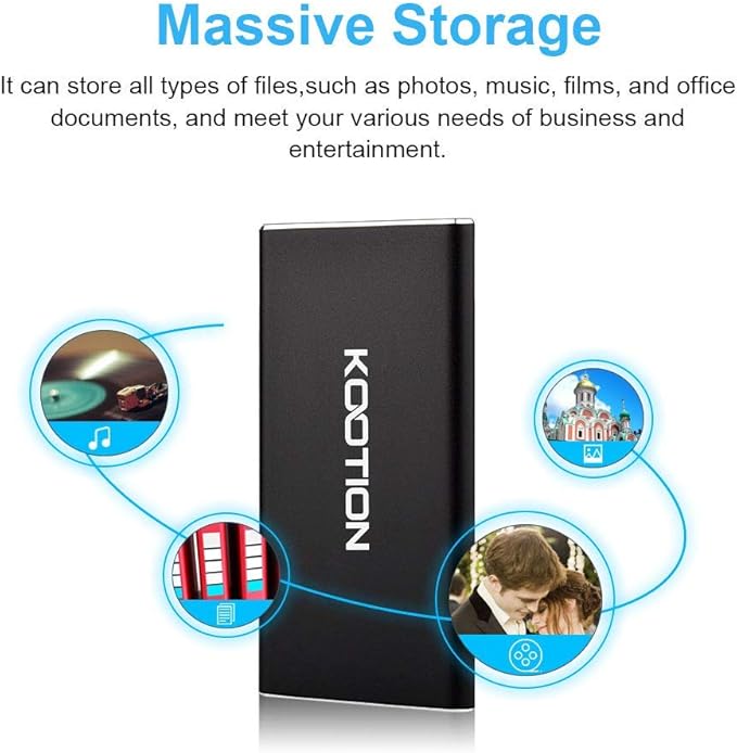 KOOTION 1TB External SSD Hard Drive USB 3.1 Type-c Ultra-Slim Portable Solid State Drive 1TB, Read up to 500MB/s & Write up to 450MB/s