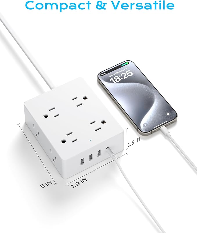 European Travel Plug Adapter, Olcorife Power Strip with EU UK US Plug Adapter, 8 Outlets 4 USB Ports with 5ft Extension Cord, International Power Adapter for US to Europe UK