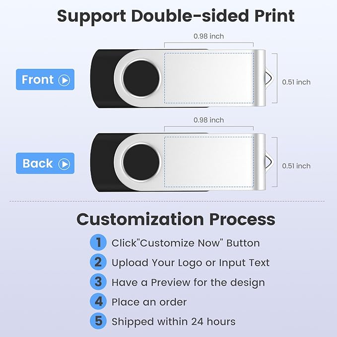 ABLAZE Custom USB Flash Drive 4GB 10 Pack, Personalized USB 2.0 Thumb Drives with Logo, Bulk Memory Sticks for Data Storage (Mixed Colors)