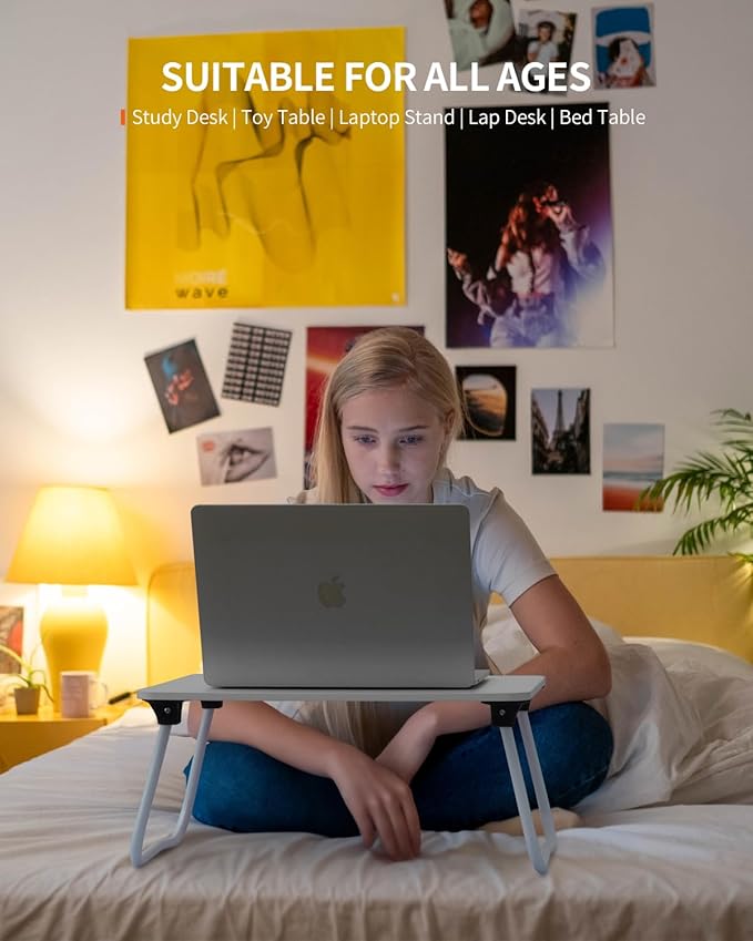 Foldable Lap Desk, Laptop Bed Desk, Portable Bed Table, Laptop Stand for Bed & Couch, Lightweight & Mini - White