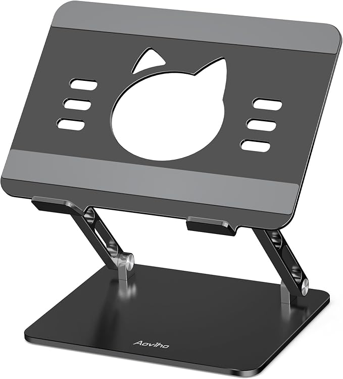 Laptop Stand for Desk – Portable Adjustable Laptop Riser & Holder, Foldable Computer Stand Compatible with MacBook Air Pro, Dell, HP, Lenovo (10"-17.3"), Featuring Cat Panel Design, Black