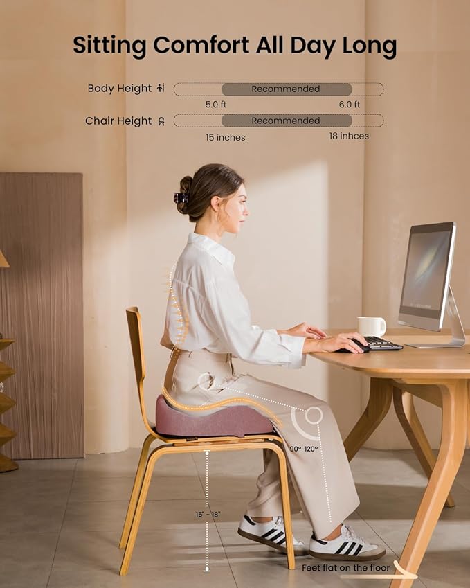 ProtoArc Seat Cushion, Office Chair Cushion for Sciatica, Coccyx Cushion, Ergonomic Memory Foam Seat Cushion for Car, Home, Pressure Relief Pad for Hip, Tailbone, All Day Comfort - Pink