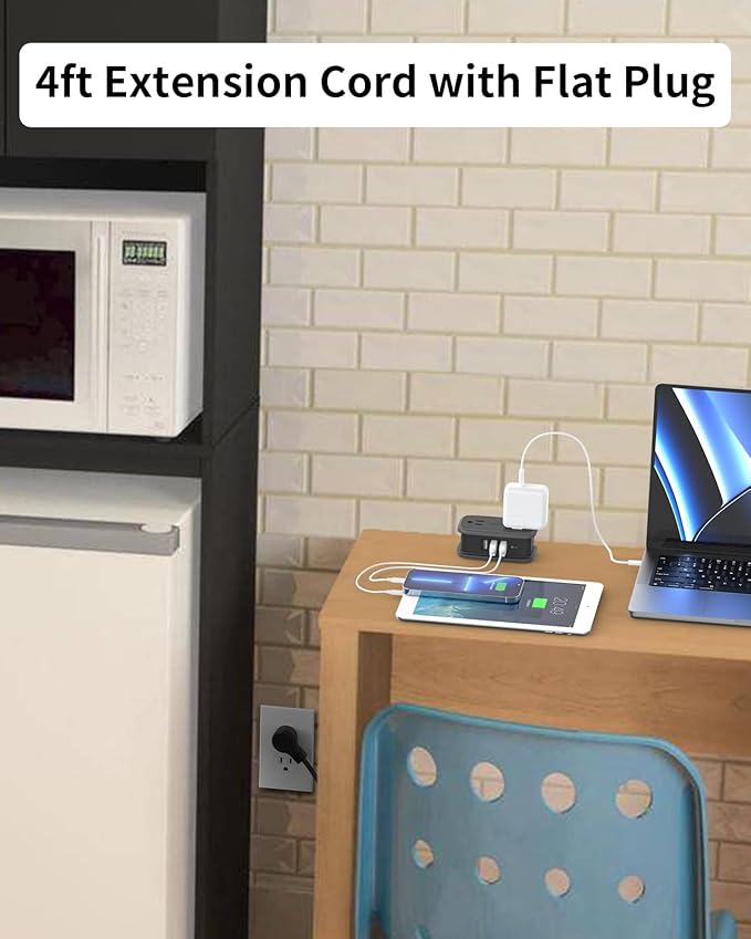 2 Pack Power Strip with USB Ports, 4 Outlets 3 USB Ports, NTONPOWER Small Power Strip with 4ft Short Extension Cord Retractable, Compact Size for Travel, Home Office, Hotel, Black