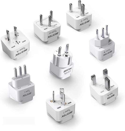 BESTEK Worldwide Travel Plug Adapter Set, Grounded Universal Power Plug Adapter for USA to US, EU, AU, UK, GE, HK and More- 8 Packs