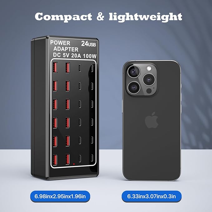 USB C Charging Station, USB Charger Station Block, 24-Port 100W (20A) Charging Block, Charging Station for Multiple Devices USB Wall Charger Power Hub,Compatible Samsung S24/iPhone/Google