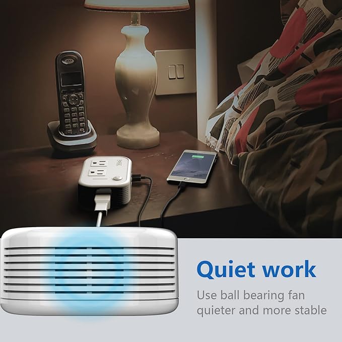 FOVAL Power Step Down 220V to 110V Travel Voltage Converter International Power Adapter for Hair Straightener/Curling Iron with 4-Port USB Charging US/UK/AU/EU Universal Plug Adapter (White)