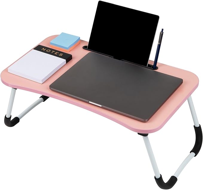 Mind Reader Lap Desk Laptop Stand, Bed Tray, Folding Legs, Couch Table, Portable, MDF, 23.25" L x 13.75" W x 10.5" H, Pink