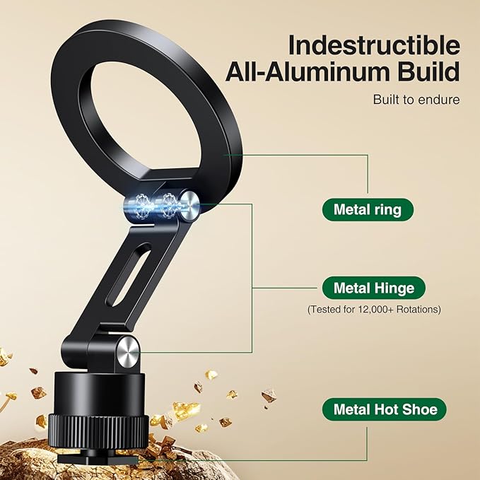 elitehood Magnetic Magsafe Tripod Phone Mount Holder, Foldable Phone Holder for Tripod Attachment with 1/4” Screw & Cold Shoe, All Aluminum iPhone Mount Adapter for Recording Shooting Vlogging