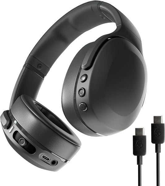 Skullcandy Crusher Evo Wireless Bluetooth Headphones with Extra USB-C Charging Cable, Multi-Sensory Bass, Noise Isolating Over-Ear Fit, 40 Hours Battery, Microphone for iPhone Android - True Black