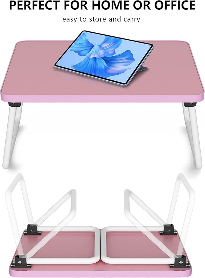 Foldable Lap Desks Laptop Tray for Bed or Couch,Portable Breakfast Serving Tray with Folding Legs,Lightweight Mini Table, Laptop Stand for Working, Reading and Writing,Pink