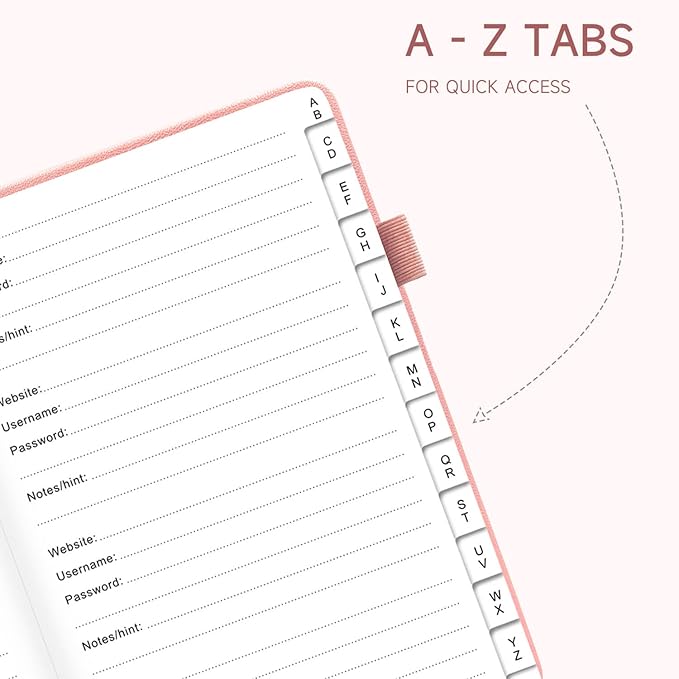 Password Book with Alphabetical Tabs – Hardcover Internet Address & Password Organizer – Password Keeper Notebook for Computer & Website – 5.2 x 7.6" Log-in Password Journal w/Thick Paper (Pink)