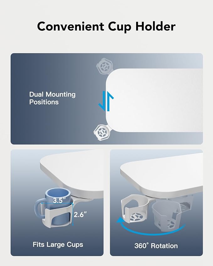 HUANUO Bedside Table with Wheels, Height-Adjustable Rolling Computer Cart, Overbed Table with Cup Holder, Pneumatic Laptop Standing Desk for Home Office, White (27.6" x 15.7")